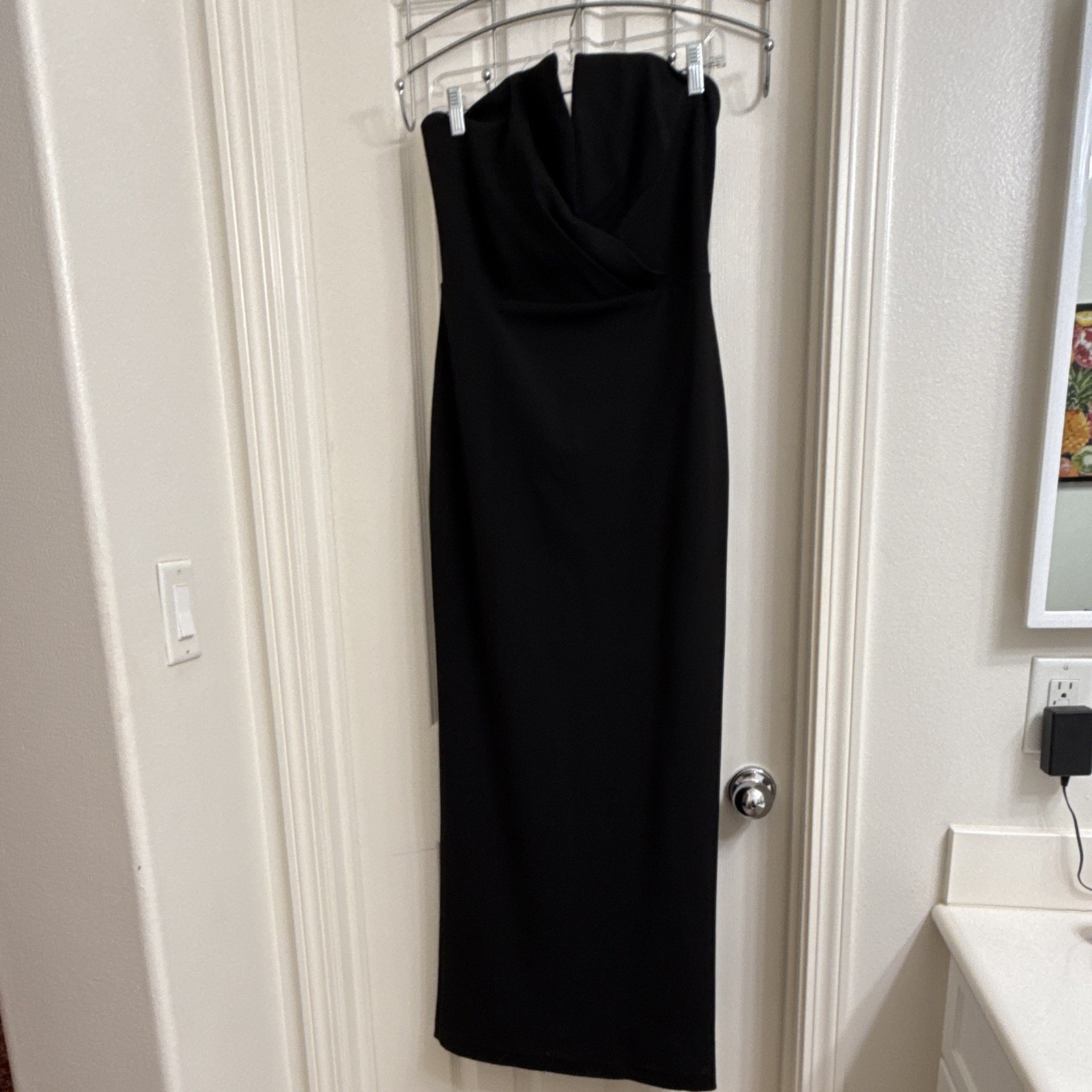 Calvin Klein Black Solid Sleeveless V-Neck Long Pencil Dress Slit Zip Size 8