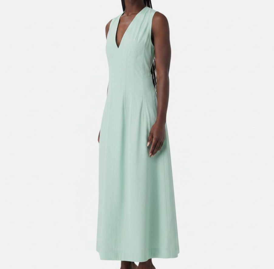Bottega Veneta Womens Green V-Neck Sleeveless Midi A-Line Dress Size 42