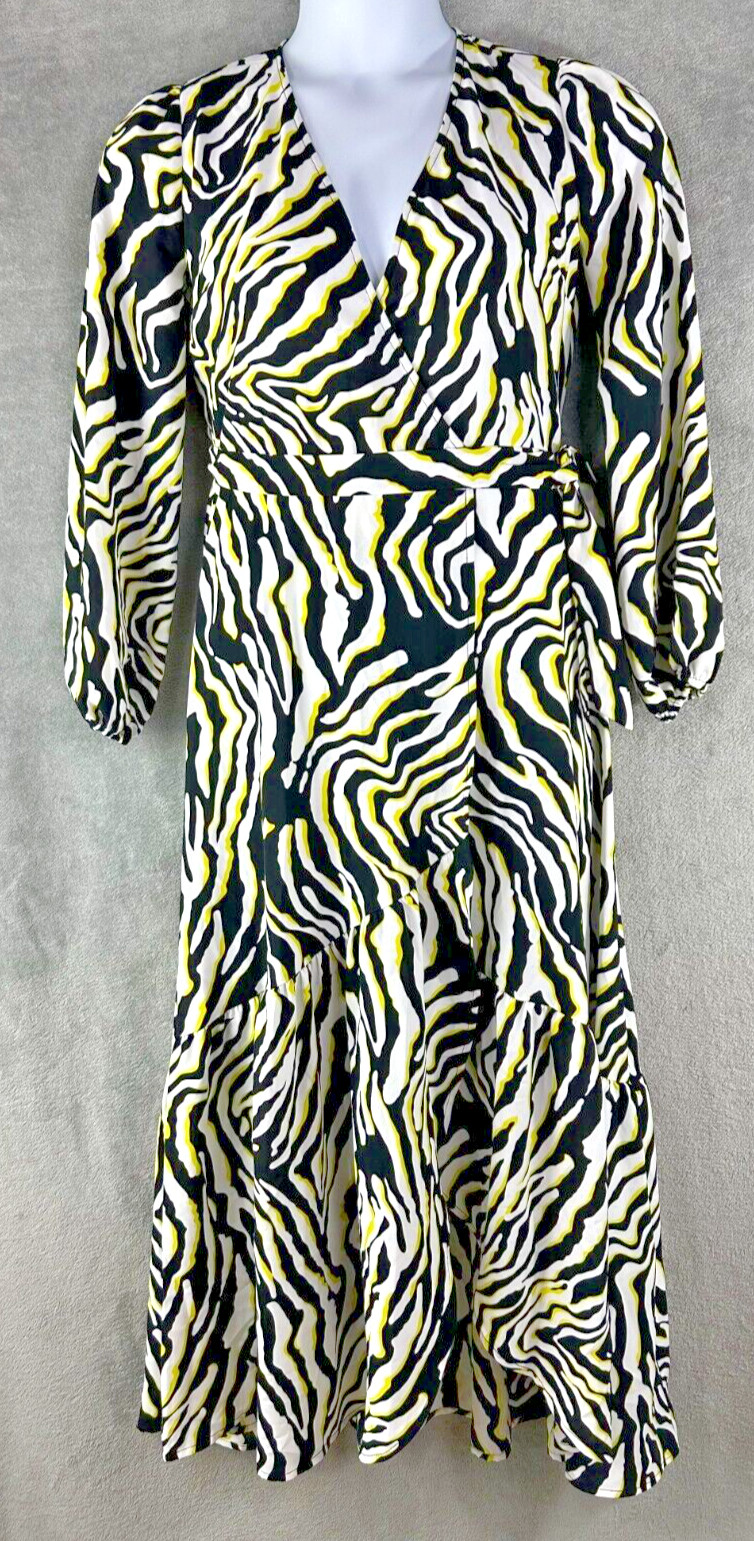 Bar III Womens XS Zebra Print Maxi Full Wrap Dress Ruffle Boho Festival NWT