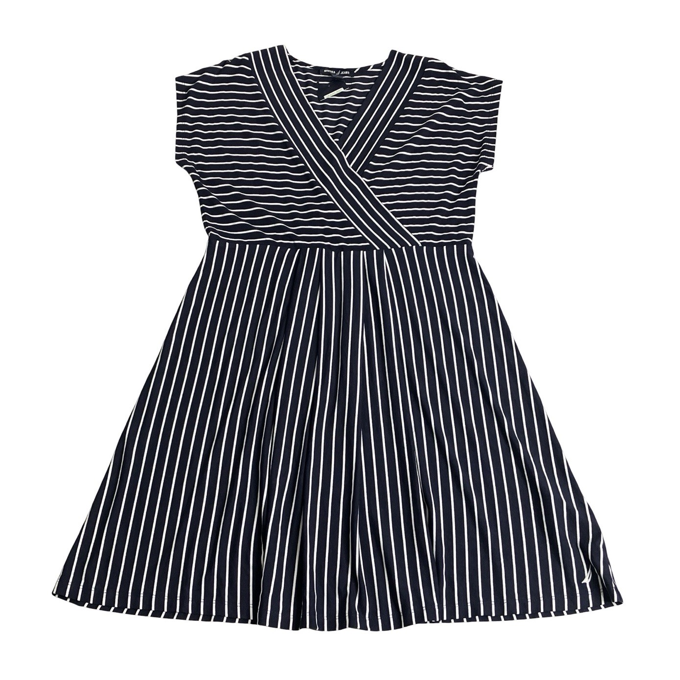 Nautica Jeans Coronado Beach Dress Small Navy Blue White Stripe Nautical Relaxed