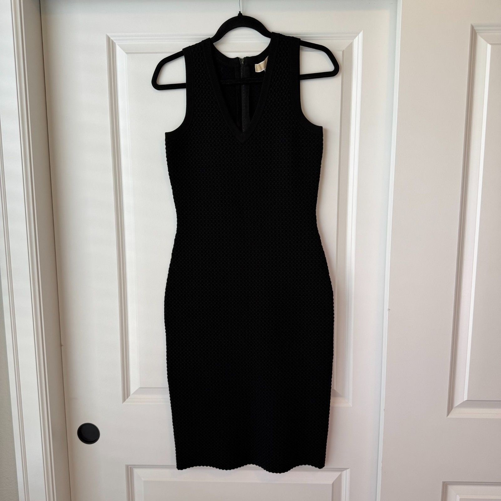 Michael Michael Kors Black Textured Knit Sheath Midi Dress Sleeveless Sz S