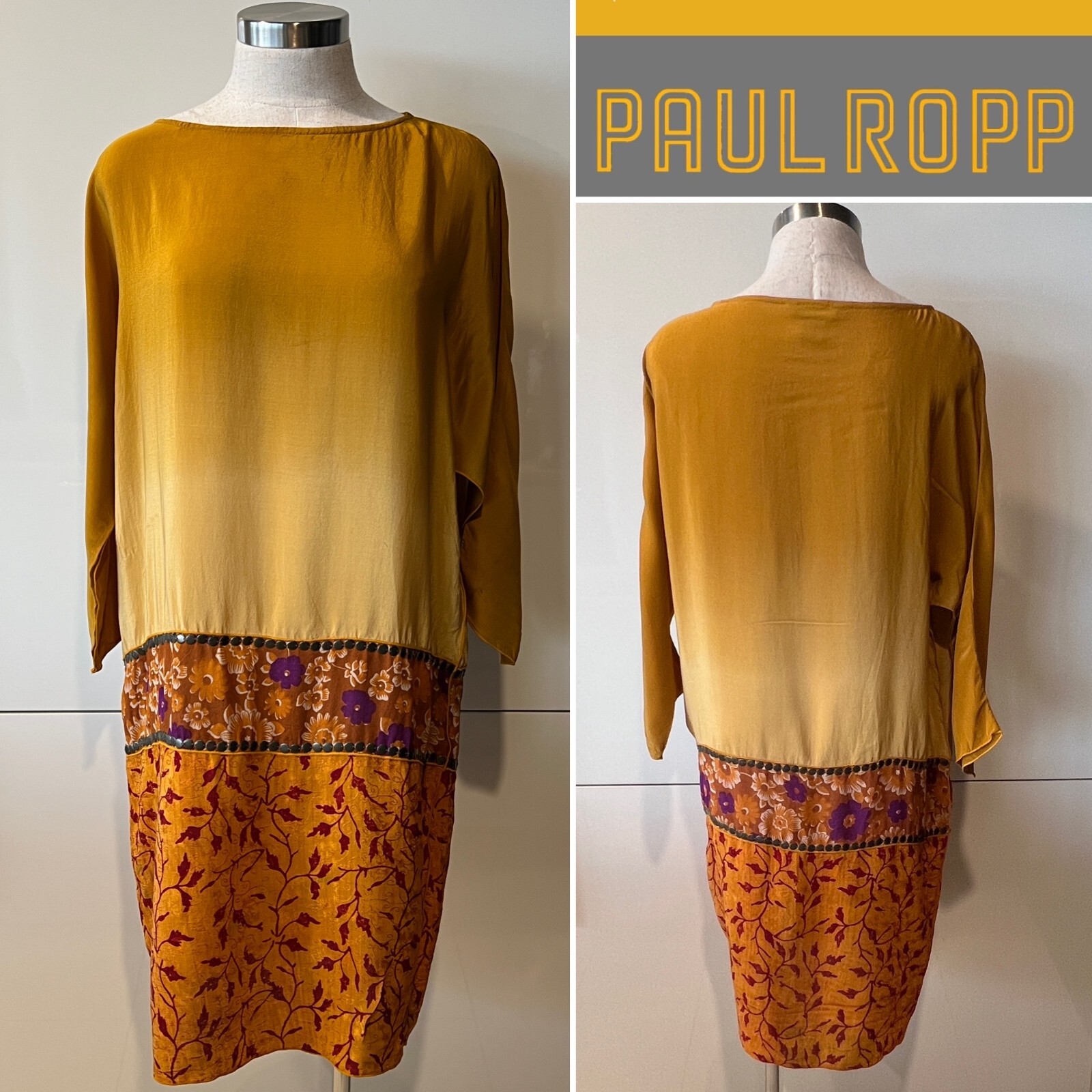 PAUL ROPP Pink/Gold/Black Fine Cotton Jacquard S/Less Kaftan Midi Dress One Size