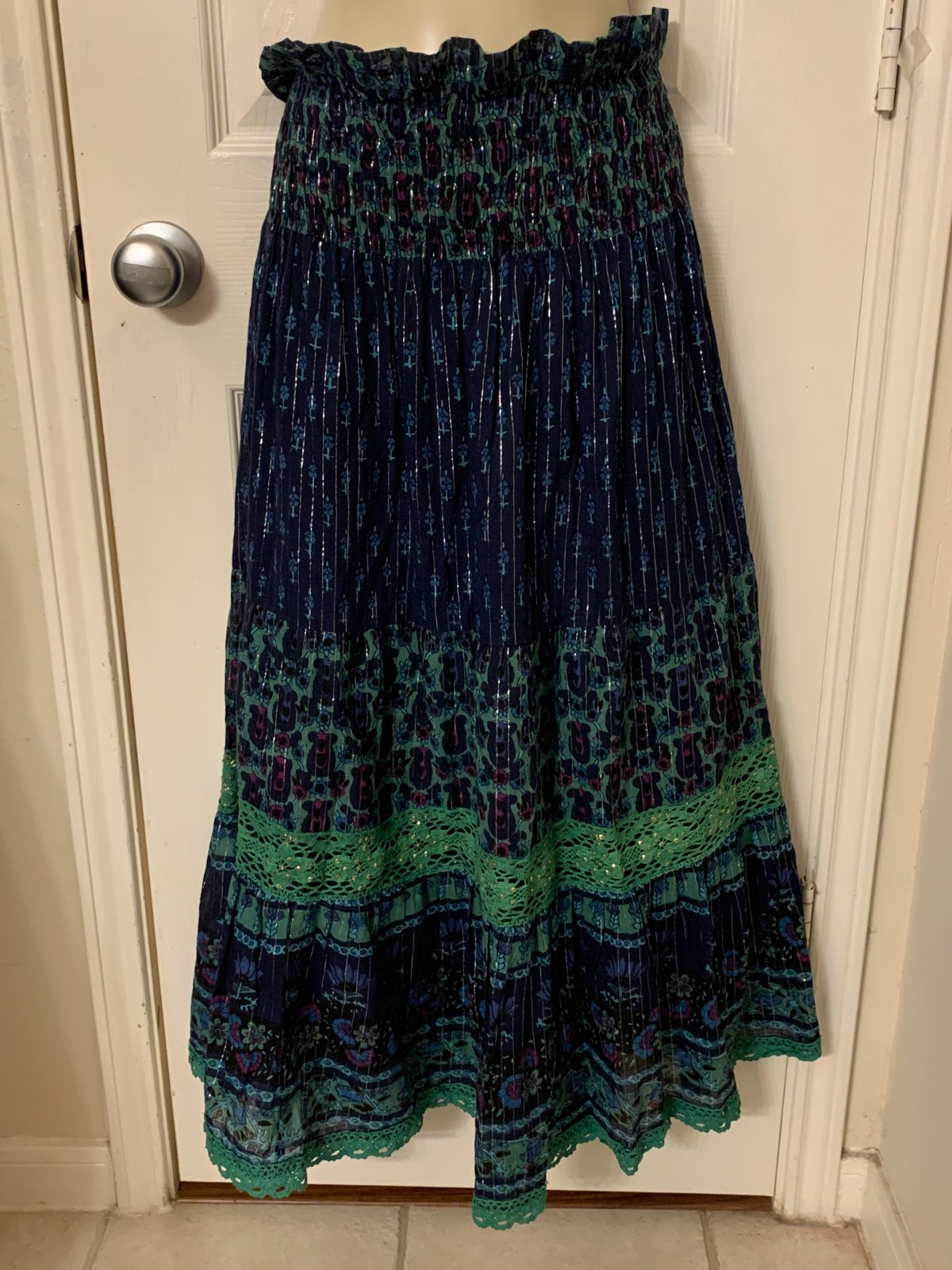 Womens Nolita Sundress or Maxi Green Metallic Silver Size M Pe-Owned