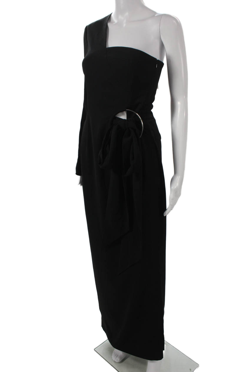 AQ/AQ Womens Maxi One Shoulder Long Sleeve Black Dress Size 4