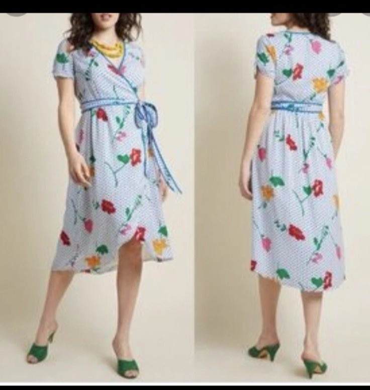 Modcloth Leave Delight On Floral Party Wrap Dress Womens Size Large