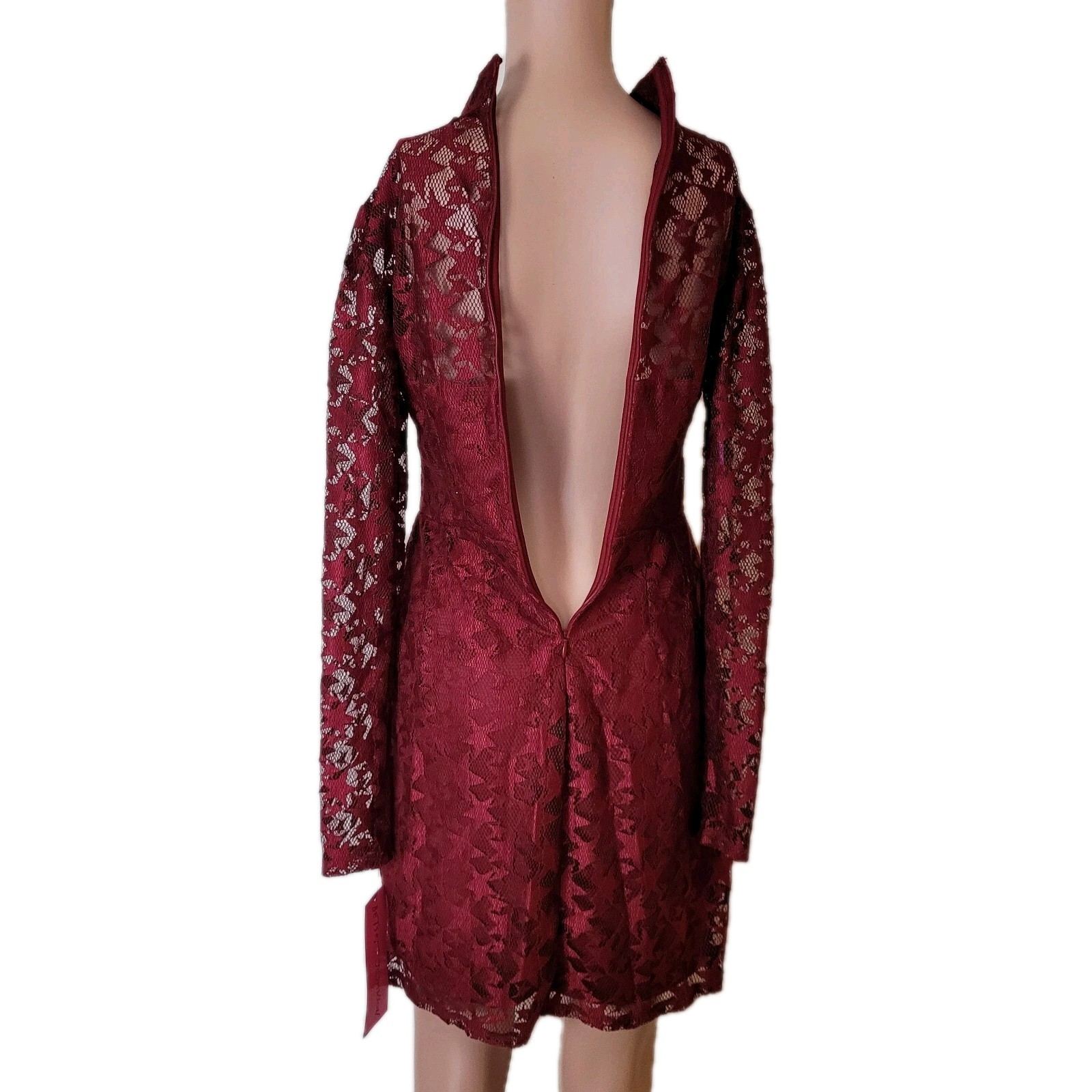 Betsey Johnson Mini Dress Womens 2 Star Lace Red Sheer Overlay sheer long sleeve