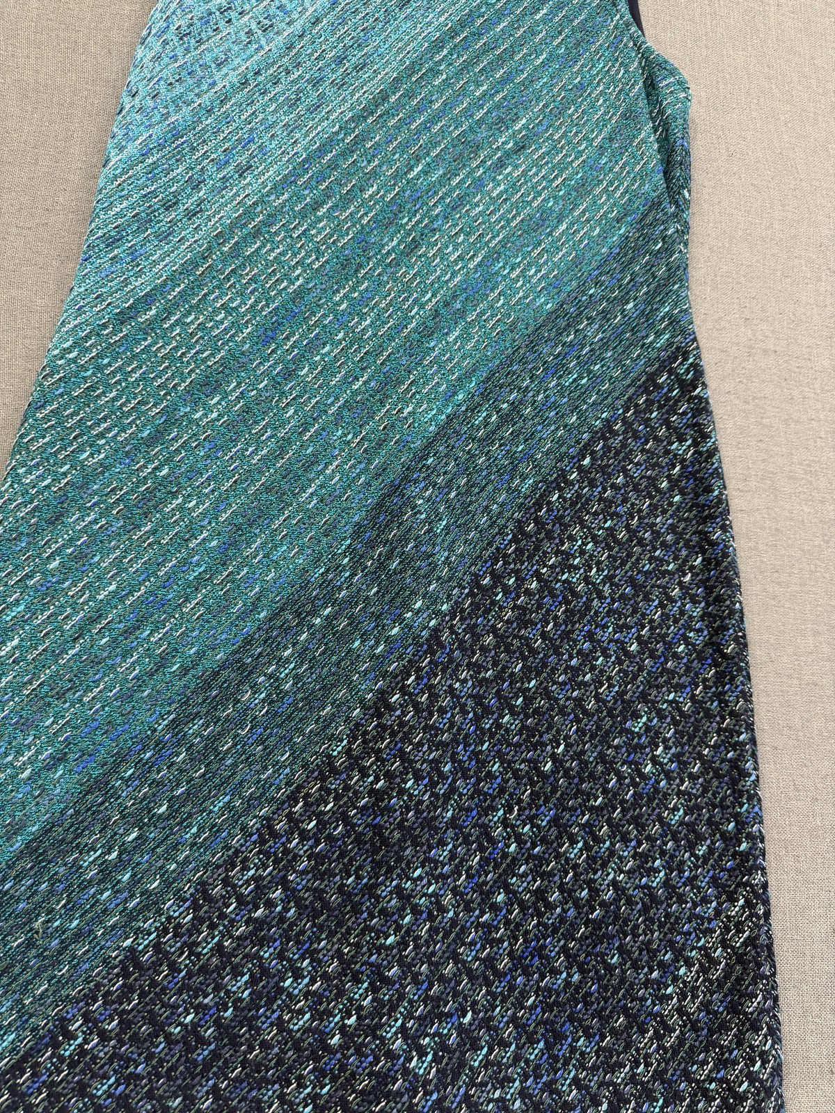 St. John Dress Womens 16 Blue Colorblock Teal Sheath Sleeveless Lined Tweed