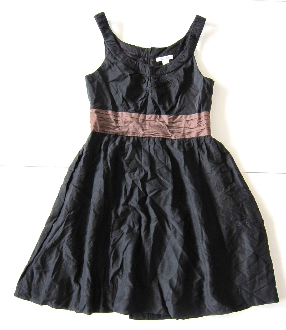 White House Black Market Silk Black Brown Ruched Empire Sheath Tank Dress 12