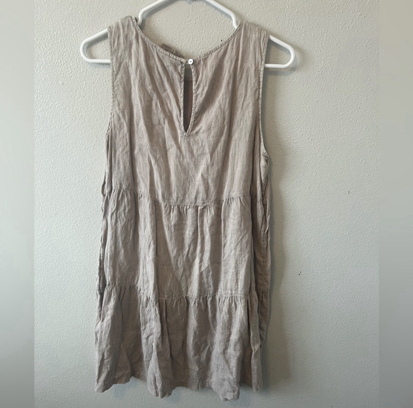 Artisan NY Boho Tiered 100% Linen Mini Tank Dress Flowy Minimalist Granola Girl