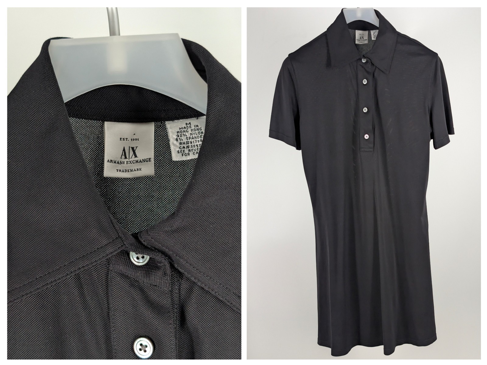 Vintage 90s Giorgio Armani Exchange Tech Piqué Polo Dress Black Minimalist Y2K M