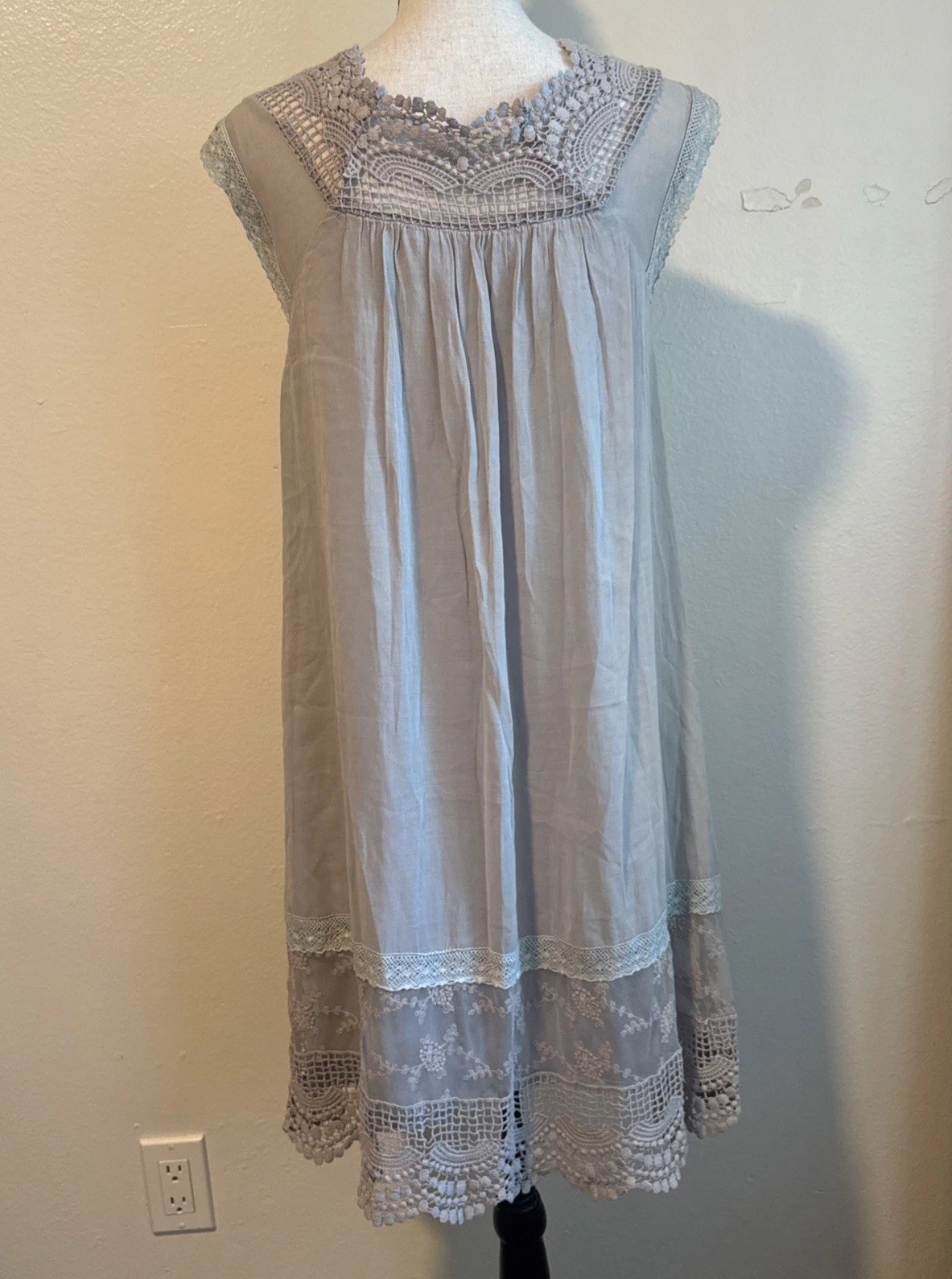 Hazel Crochet Trim Embroidered Lace Bohemian Dress Lace Womens Medium M
