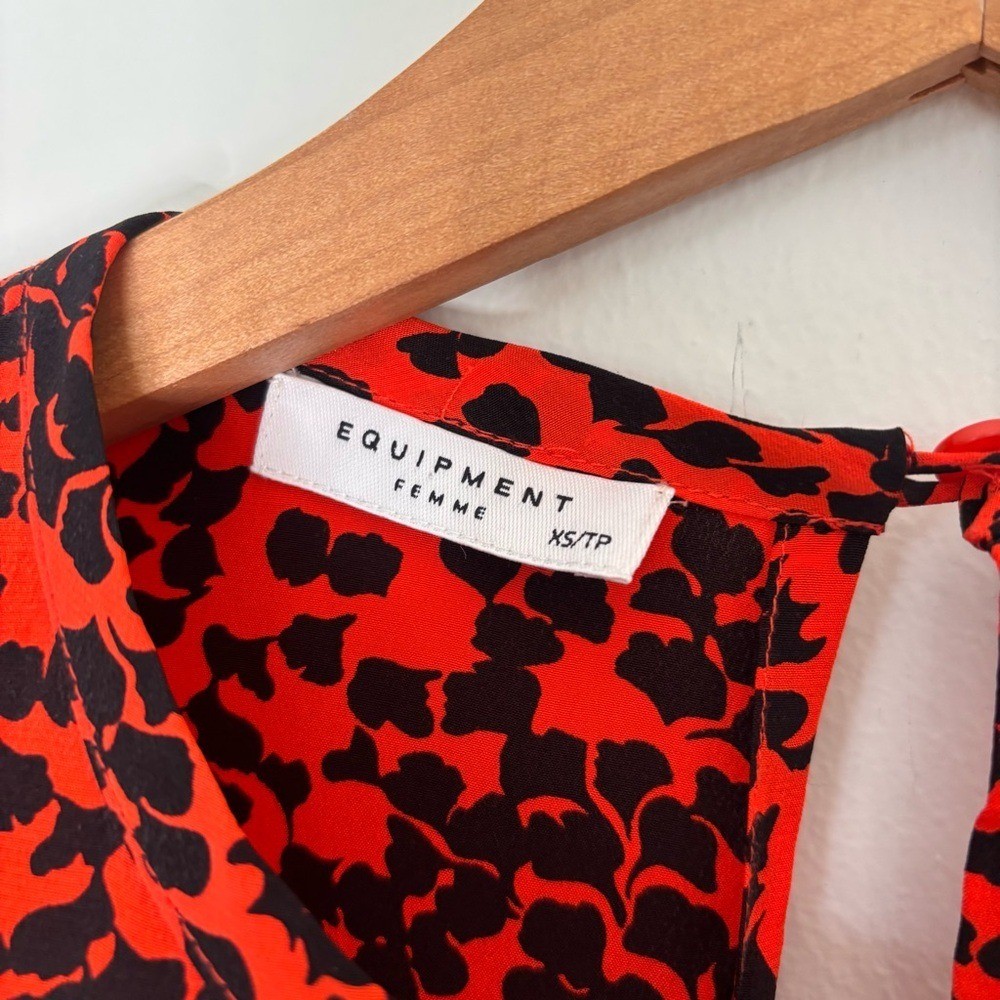 Equipment 100% Silk Orange Black Pattern Front Pockets Mini Dress Workwear XS