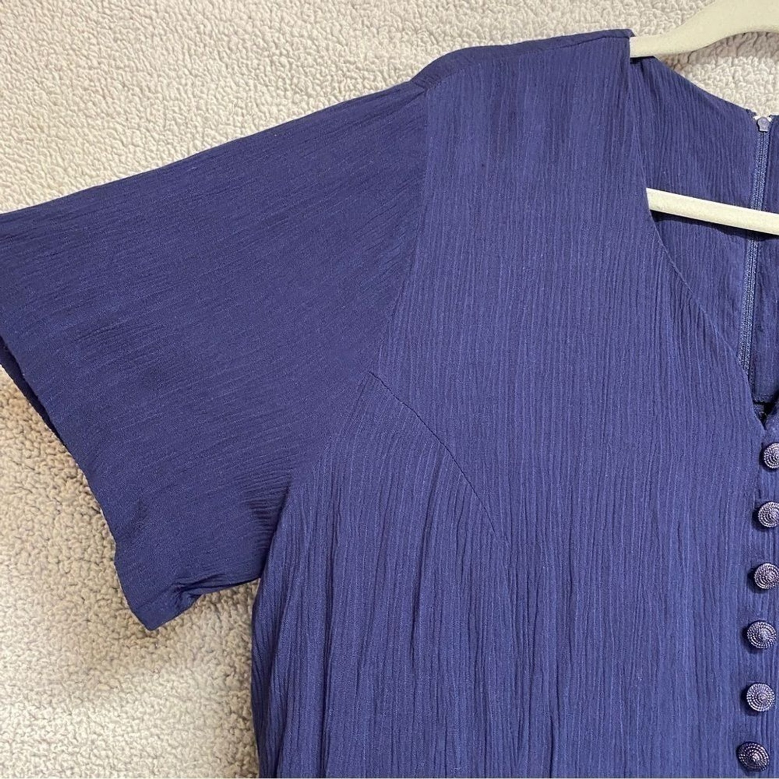 Vtg Betsy Lauren Button Accent Midi Short Sleeve Dress Front Back Slit Sz 18