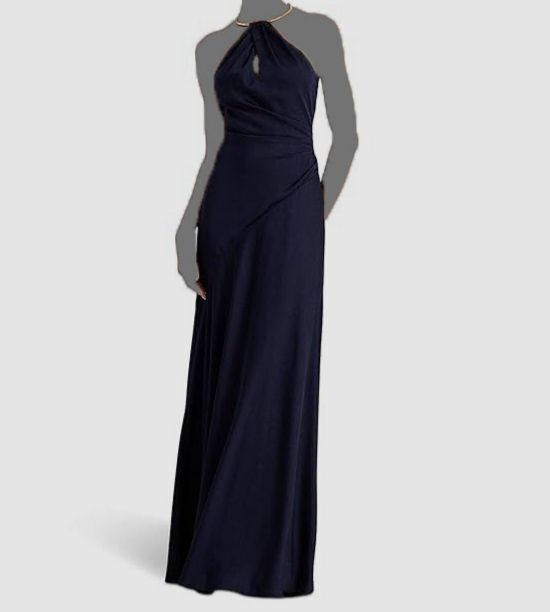 Lauren Ralph Lauren Women’s Blue Satin Charmeuse Halter Gown Dress Size 12