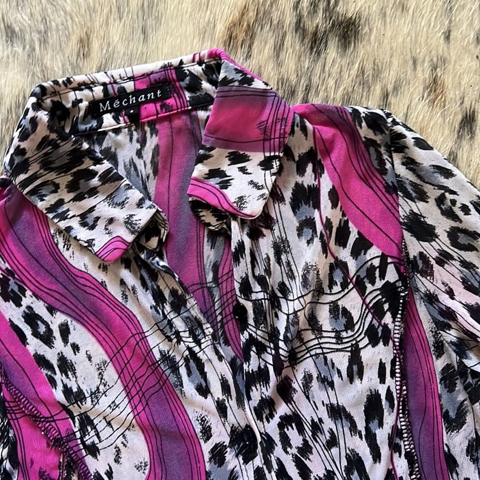 Mechant Collared Animal Print Soft Dress 3/4 Sleeve Size: Small