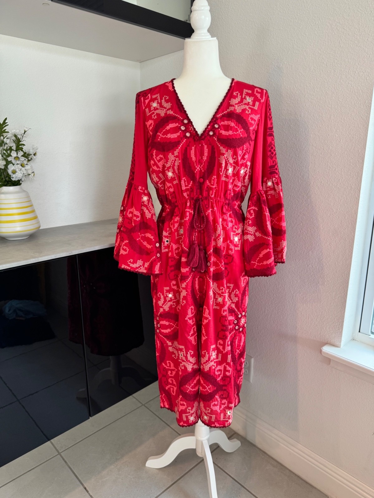 Figue Minette Cross Stitch Embroidered Midi Dress Women’s Size S