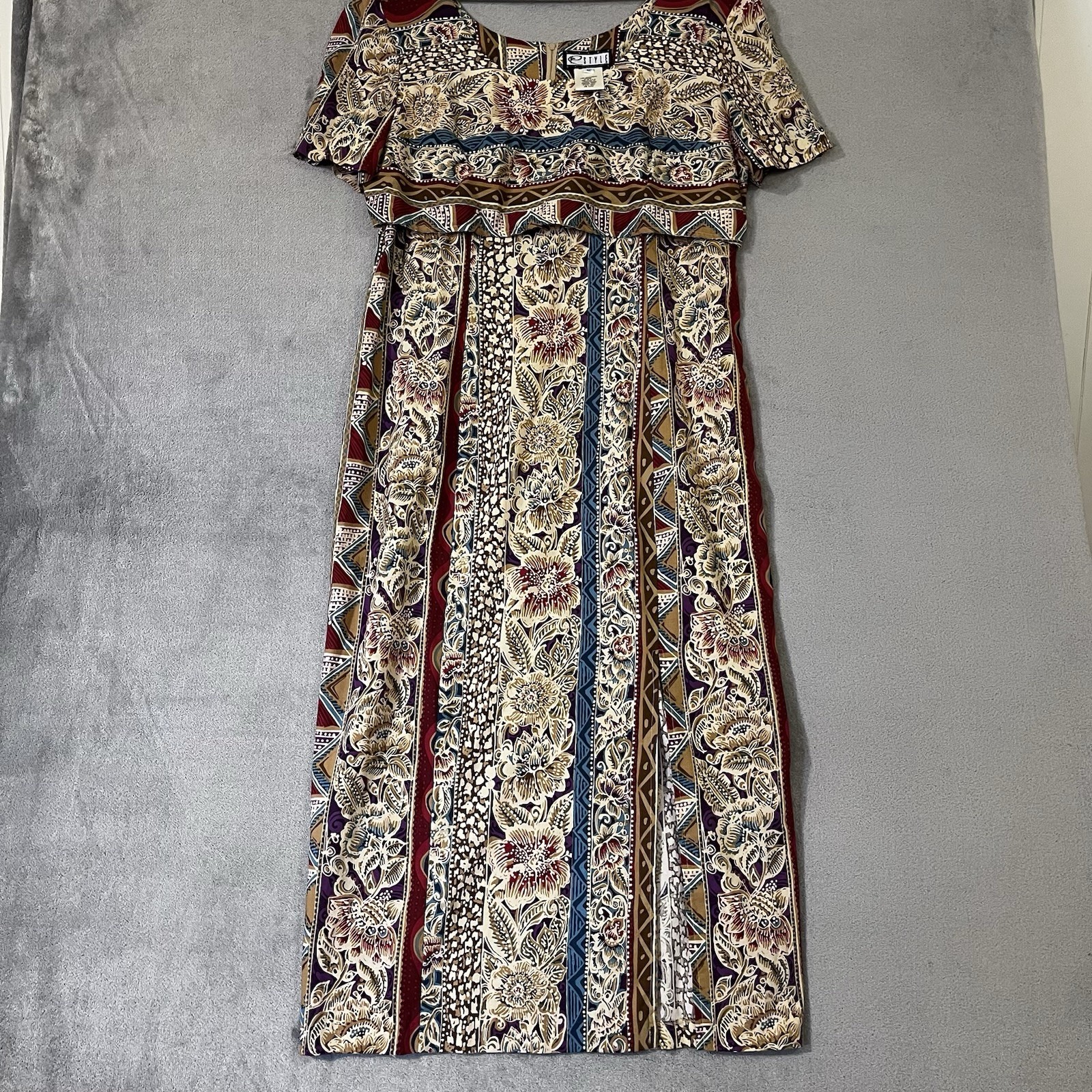 E Style By Spiegel Midi Shift Dress Tropical Mumu Womens 12 Back Zip Vintage USA