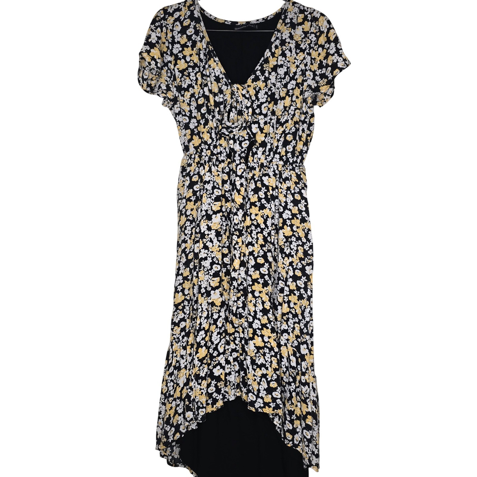Abercrombie & Fitch Womens Floral High-Low Dress XL Black Yellow Summer Casual