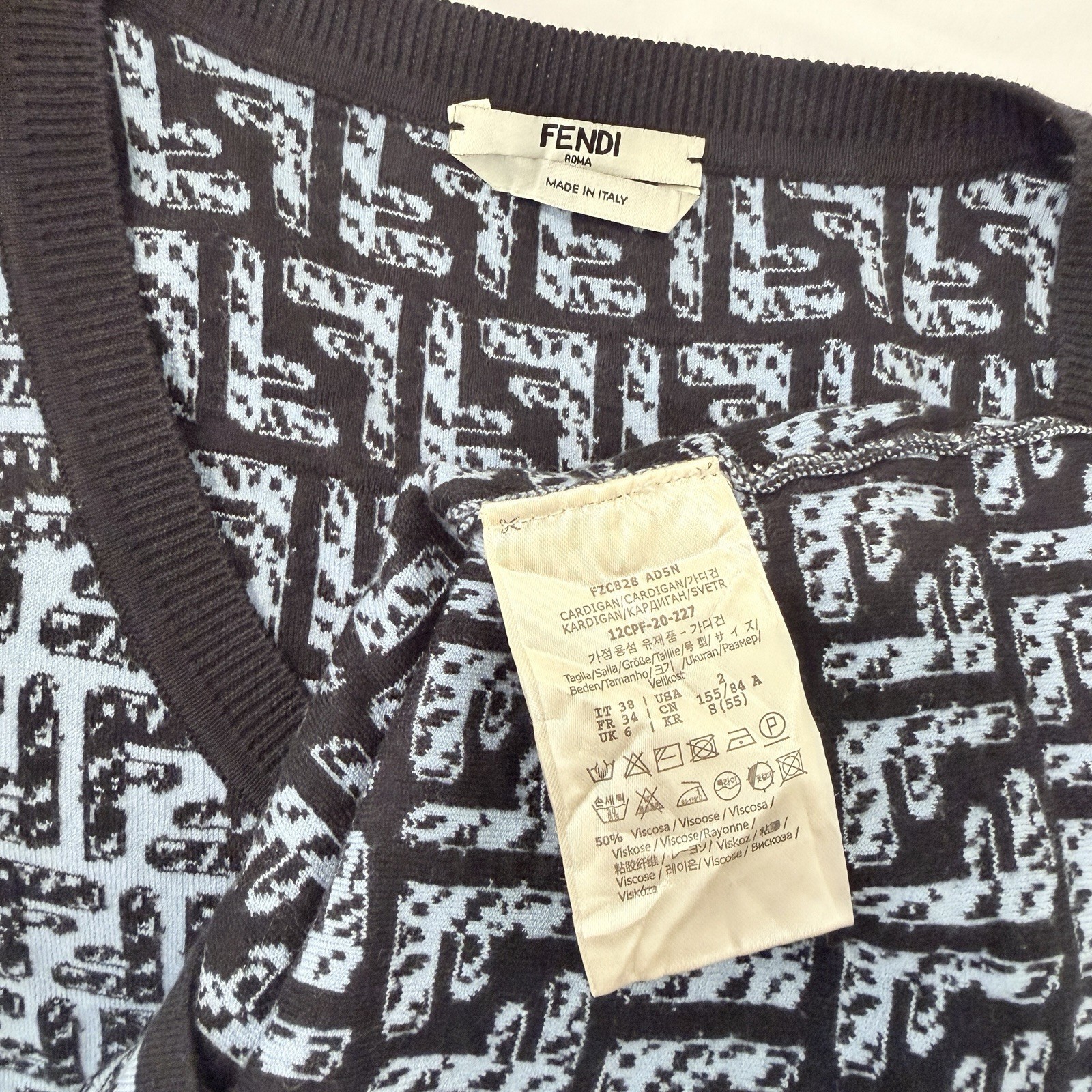 Fendi FF Logo Knit Mini Dress Blue Black Sleeveless Bodycon IT 38 / fits XS-S