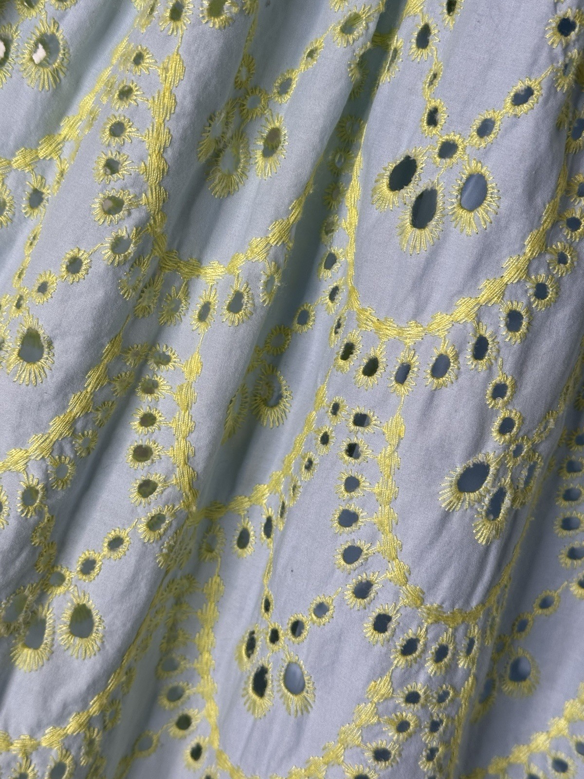 Anthropologie Devotion Twins Amorgos Dress S Blue Lime Embroidered Cotton Luxury