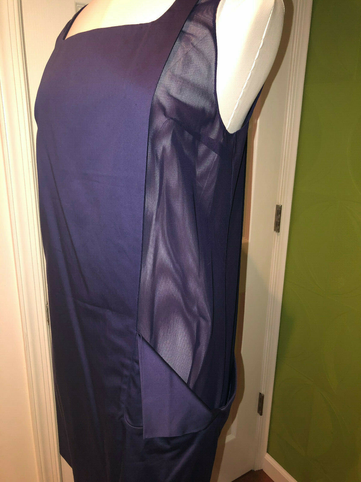 NWOT UNIQUE CACHAREL navy tank cotton mesh cutout summer double dress US 10 IT44
