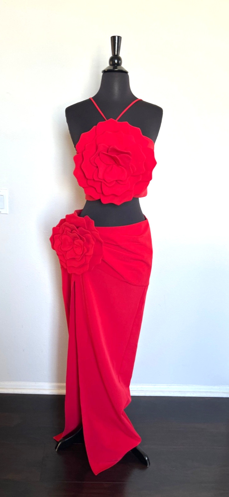 Lovers + Friends Artemis Gown Sz red large Rosette Wedding Guest Party