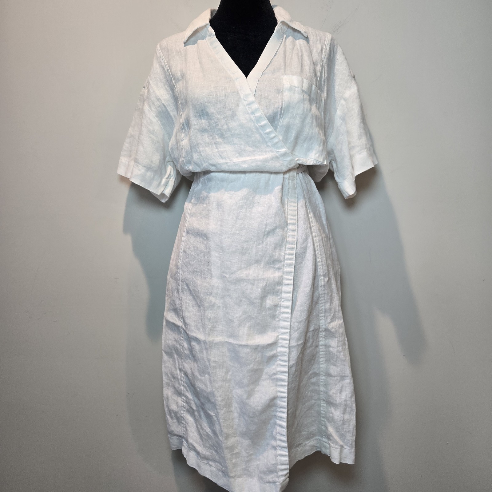 Athleta 100% Linen Dress 8 Playa Wrap Snow White Sustainable Beach Resort Wear
