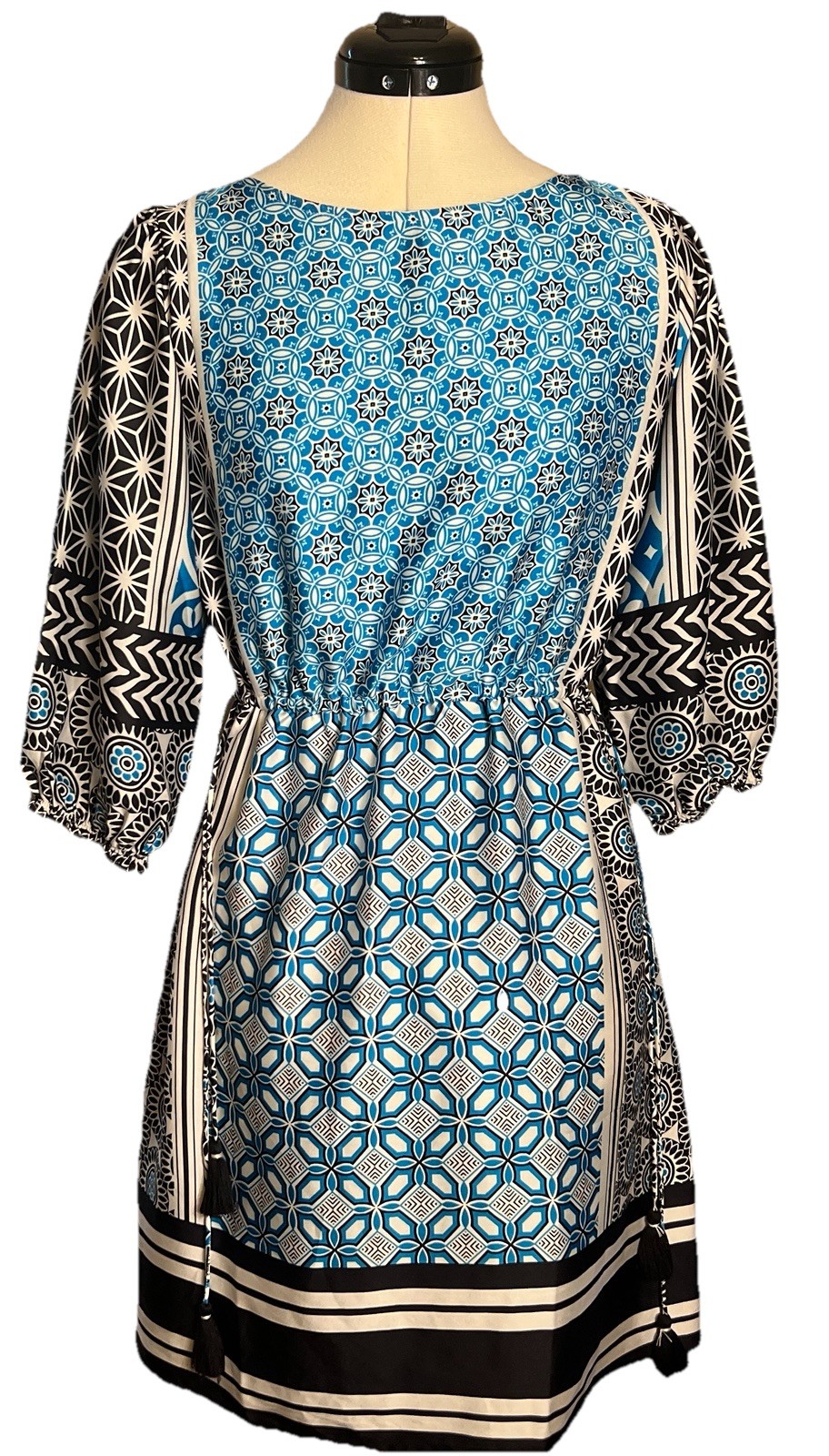 LOFT Womens Medallion Blouson ﻿3/4 Sleeve Mosaic Boho Chic Casual Dress|SZ:XXSP