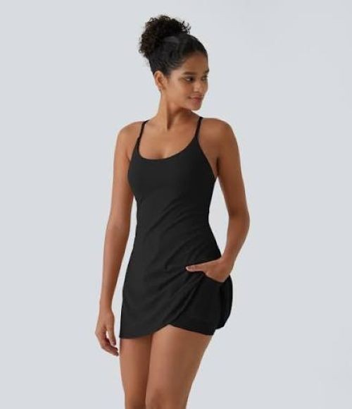 Halara SoftlyZero™ Plush Backless Active Dress Easy Peezy Edition M, Black