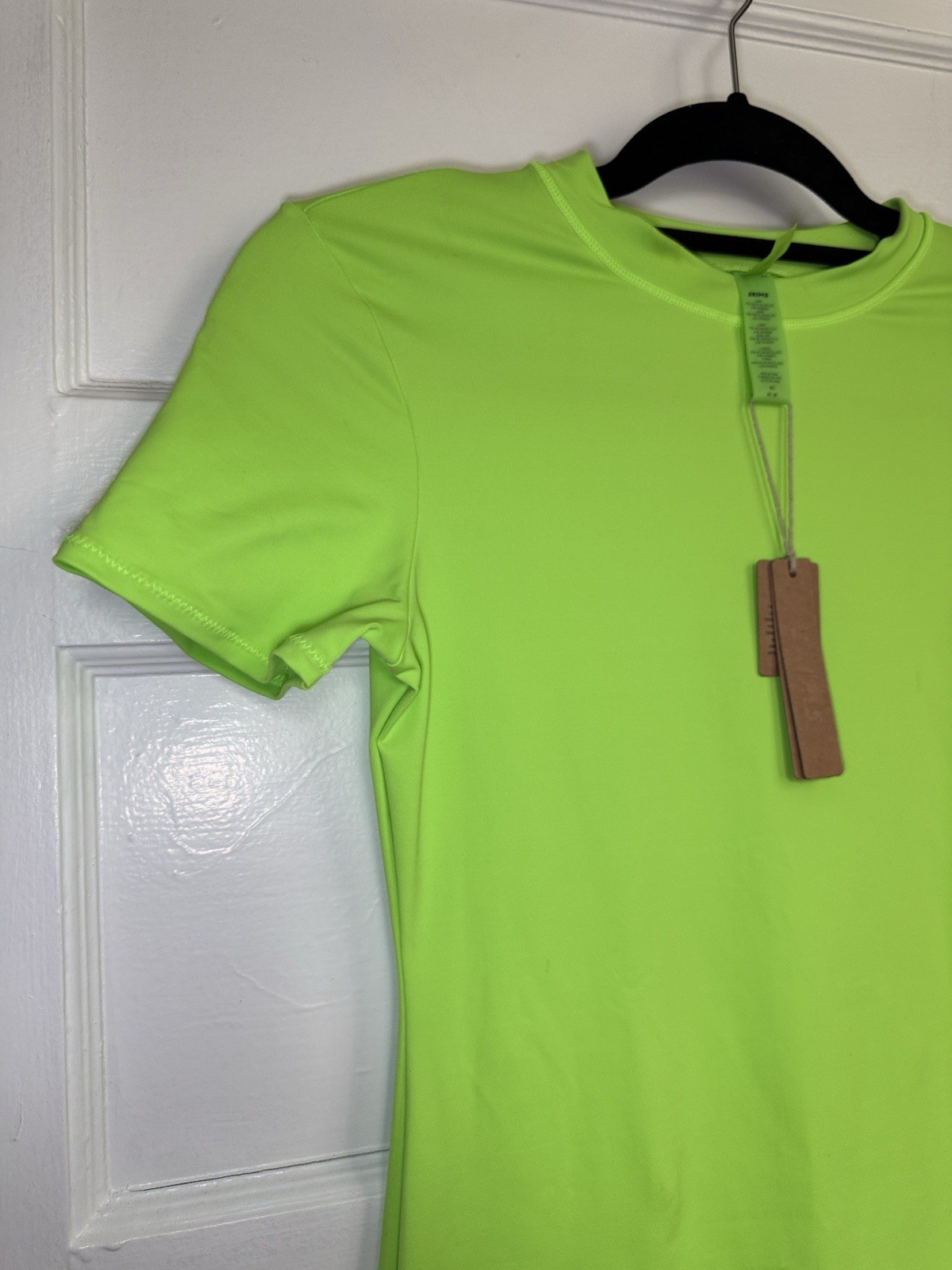 SKIMS Neon Green Crew Neck Short Sleeve Stretch Bodycon Mini Dress Size M Swim