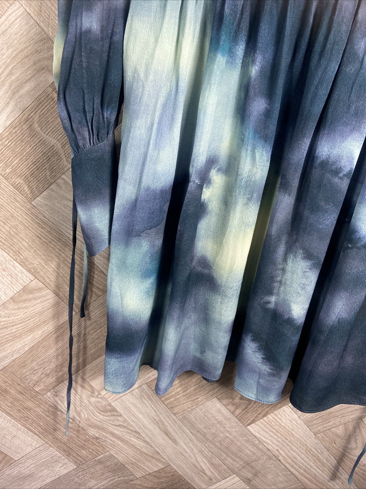 Fig & Basil Blue/Green Ombré/Dye Print Long Sleeve Dress 12 New