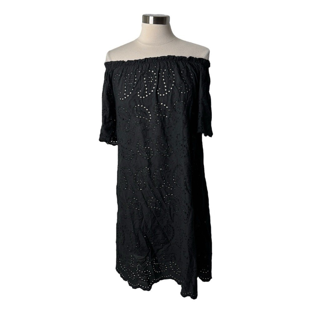 Valentina Naldi Black Strapless Cotton Eyelet Dress Italy Made Womens Medium NEW
