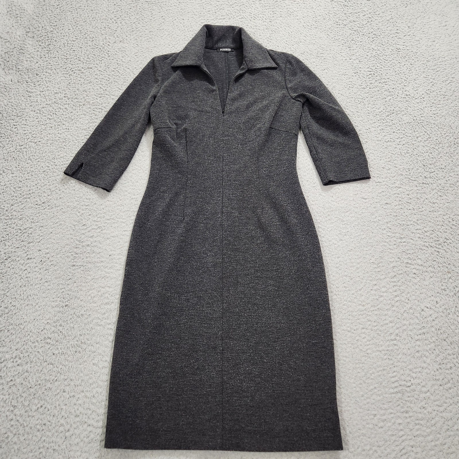 Peserico Dress Womens EU 40 Medium Gray Heather Shift Front Zip 3/4 Sleeve Italy