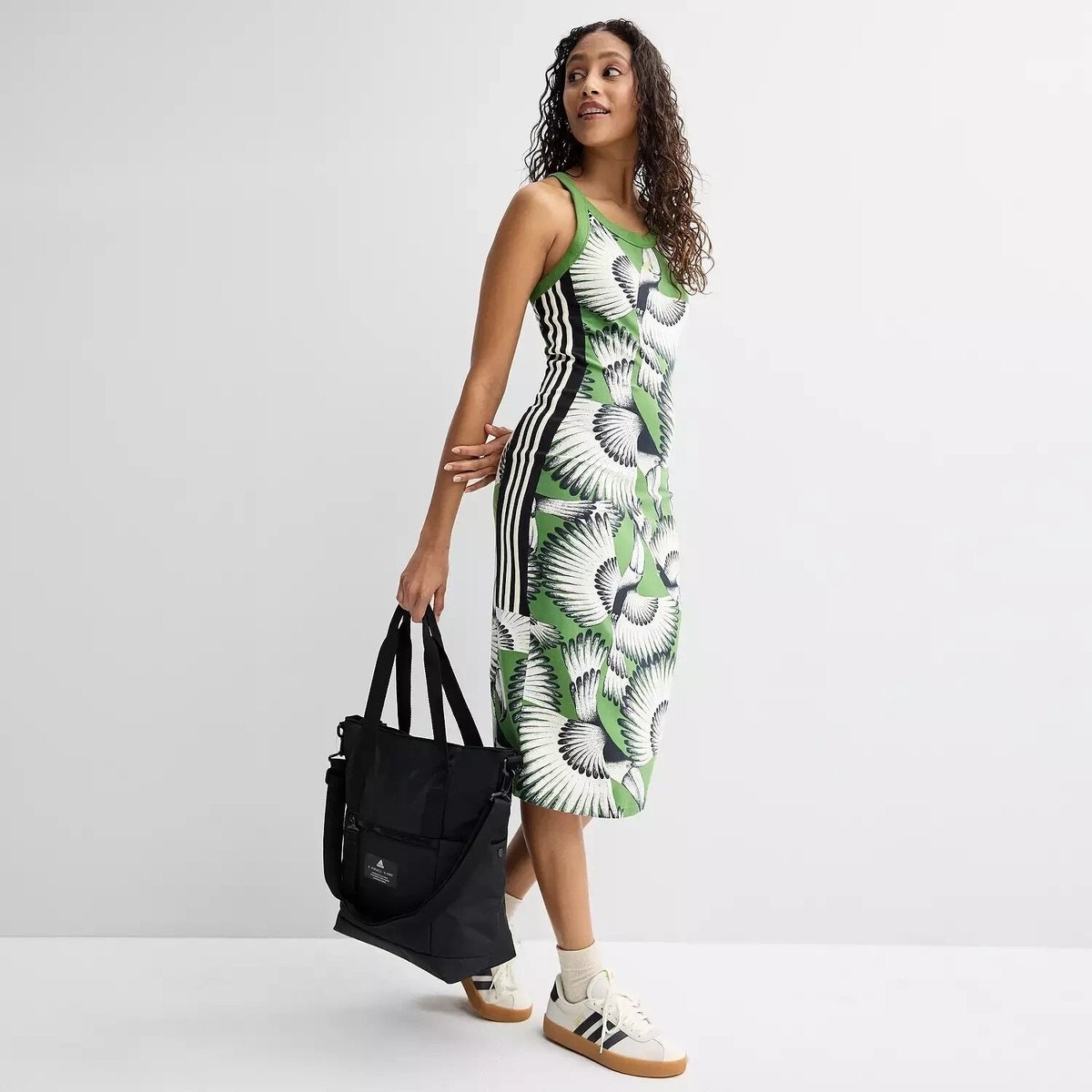 Farm Rio Active Adidas Toucan Wings Midi Dress Green Size Medium Cotton