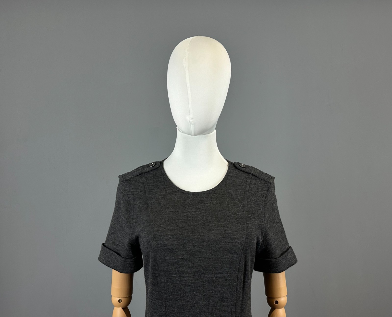 Burberry London Brit Gray Wool Short Sleve Sweater Midi Dress Size M