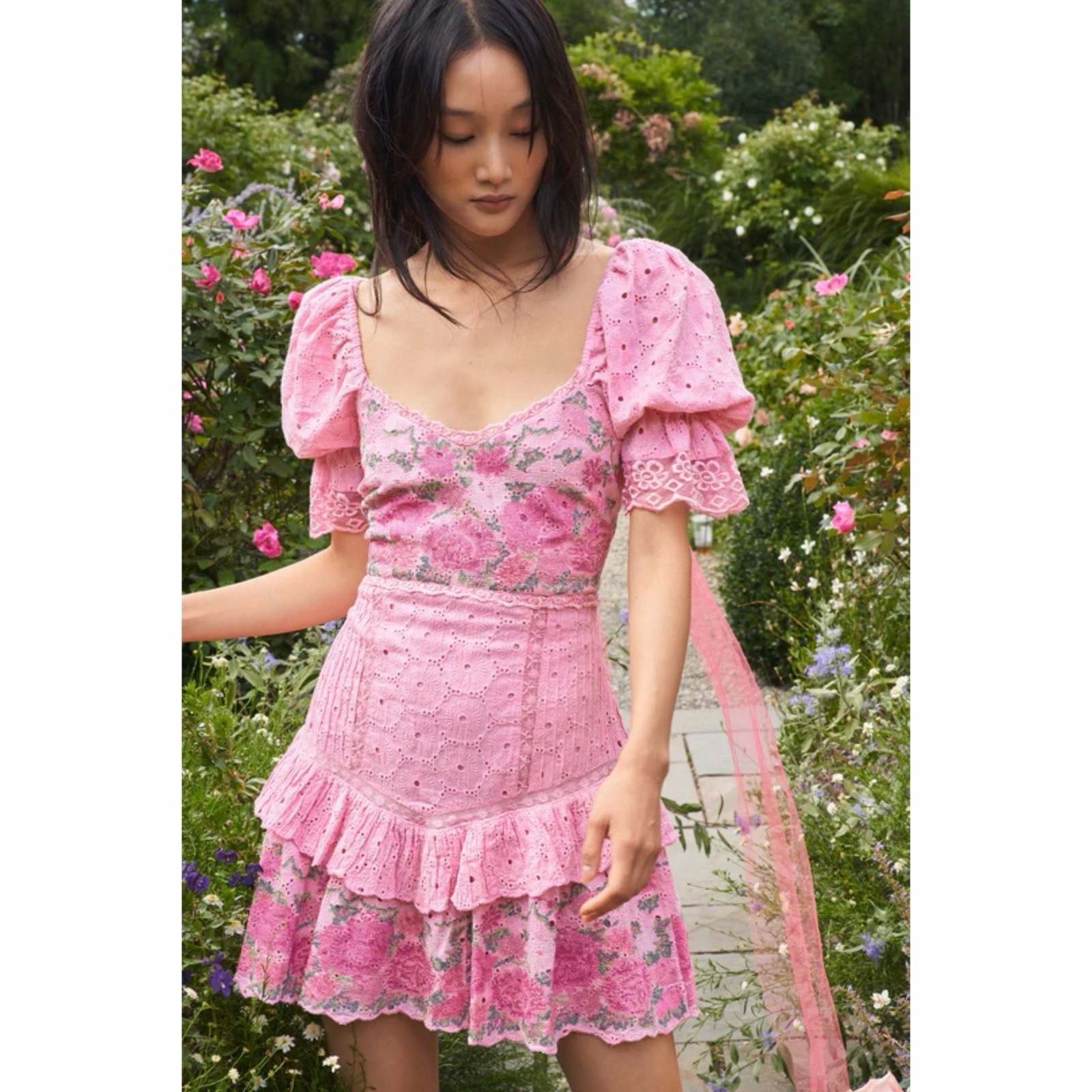 LoveShackFancy Thressey Dress Frosted Berry Pink Eyelet Cotton Mini Size 4