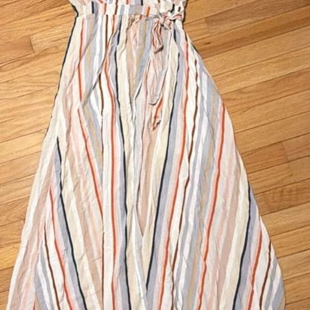 VICI Multi-Color Striped V-Neck Short Sleeve Maxi Dress