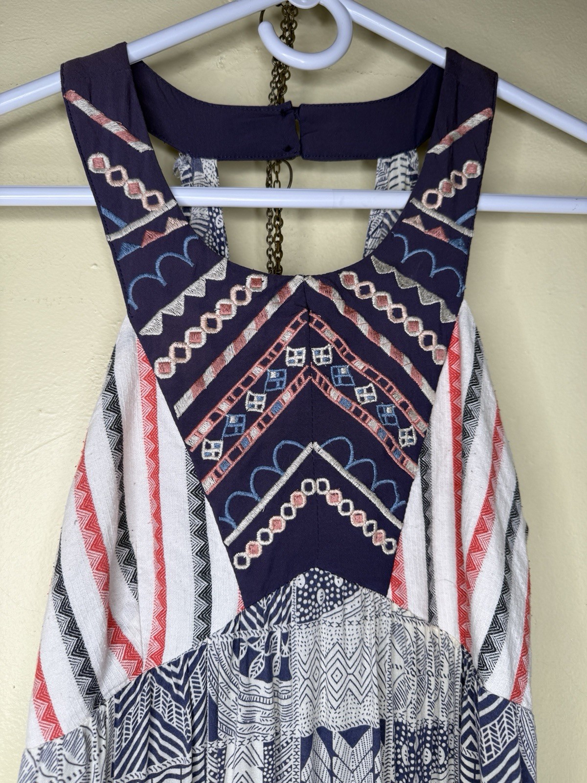 Flying Tomato Size Small Boho Red White Blue Fit Flare Peasant Midi Dress
