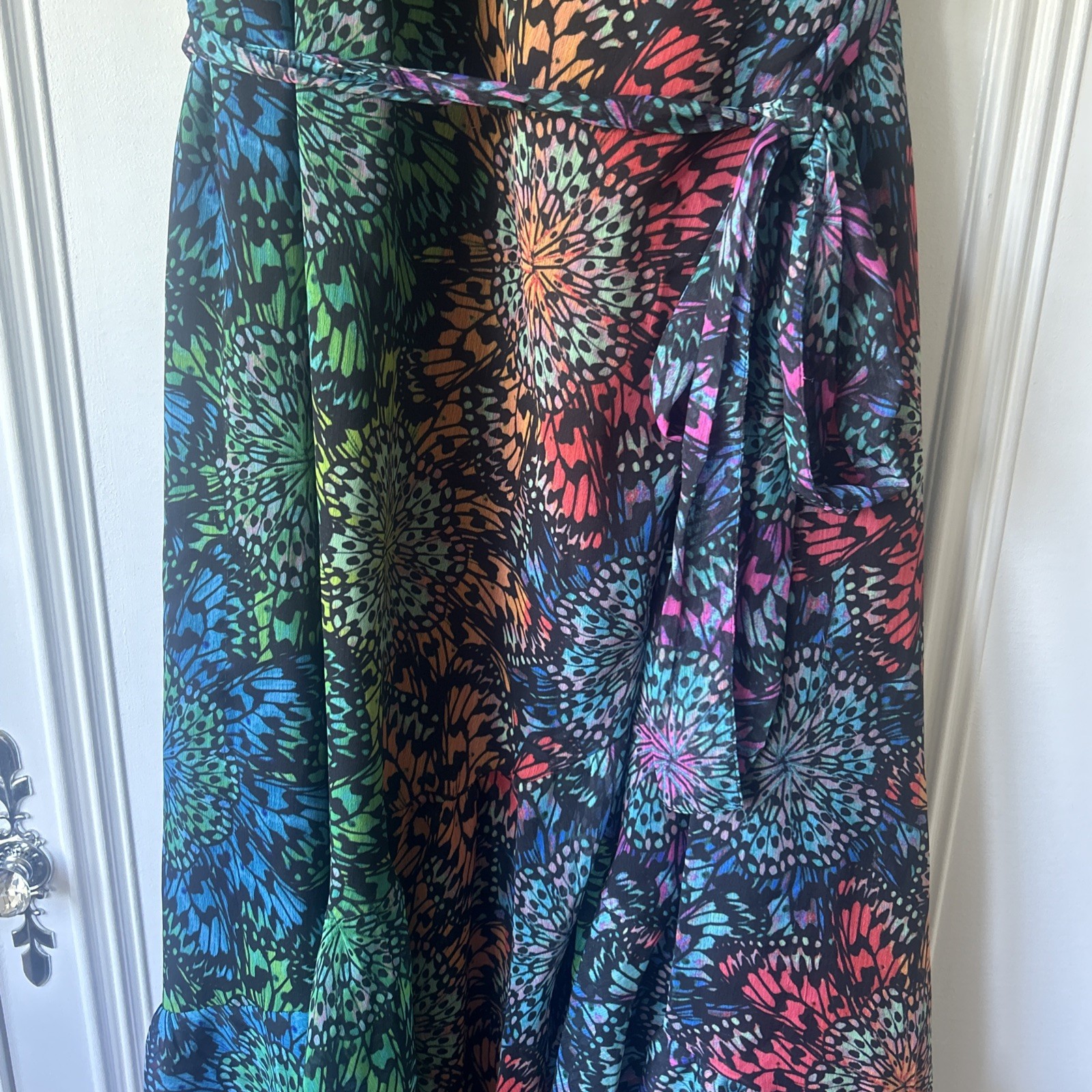 Roman size 20 Green Multi Abstract Print Maxi Wrap Dress Chiffon. Wedding BNWOT