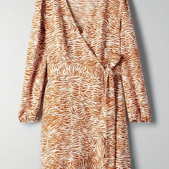 Aritzia Little Moon Julep Dress L/S Ruffle Wrap Dress Giselle Amber Earth S NWT