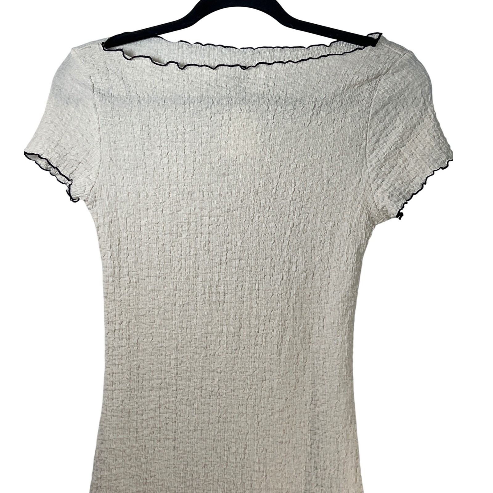 NWT H&M Fitted Stretchy Cream Mini Short Sleeve Dress Cottage Small Chic Party