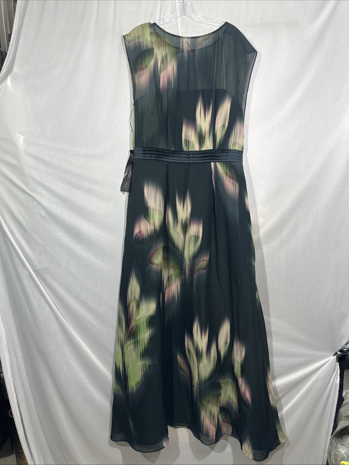 NEW $398 KAY UNGER [ 14 ] Tess Sleeveless A Line Gown in Black Green J1982