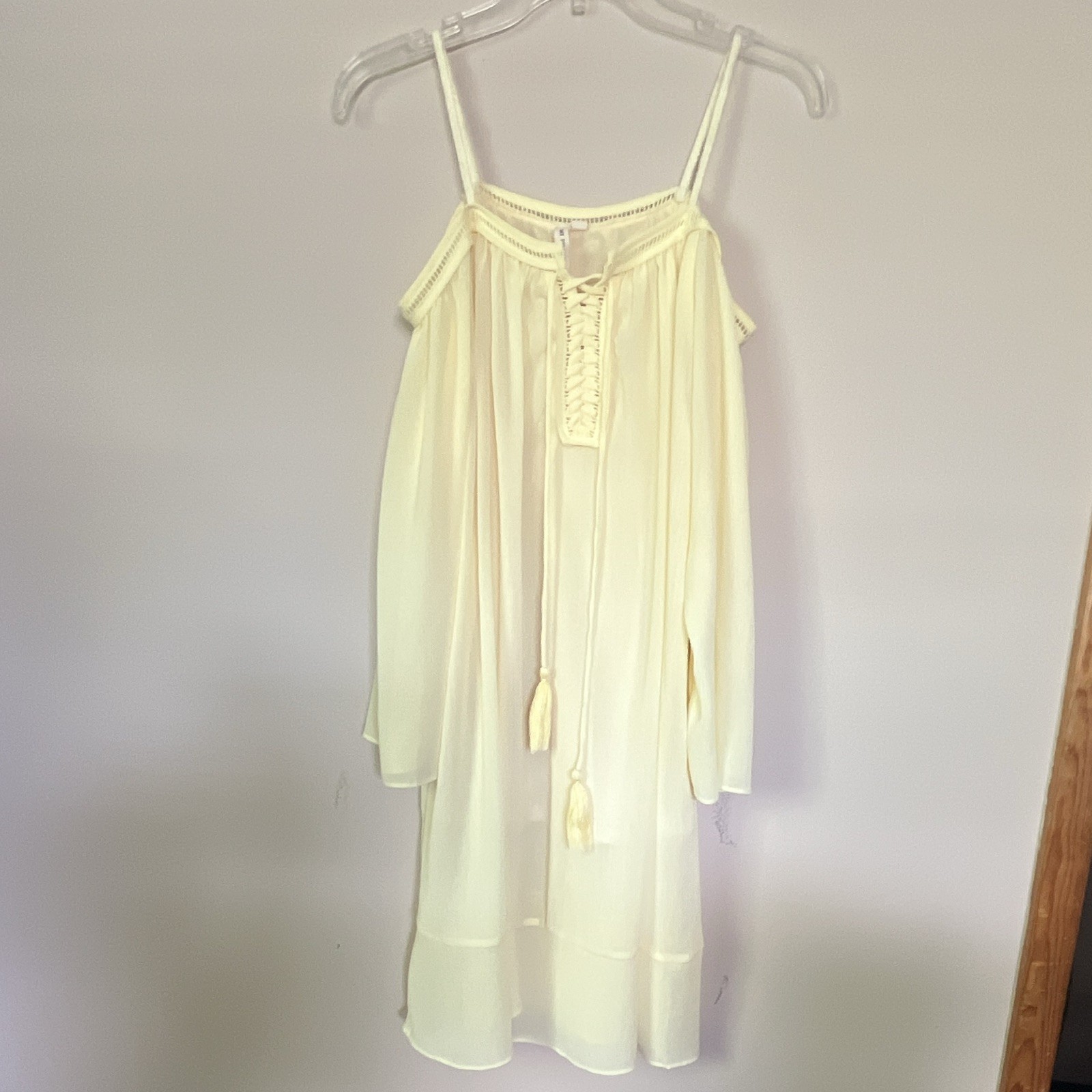 My Beloved Yellow Solid Gown 3/4 Sleeve Tie Front Lace Accents Women