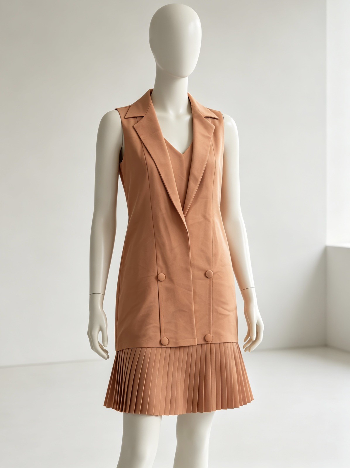 Womens Sleeveless Blazer Dress Double Breasted Pleated Mini Tennis Skirt Peach