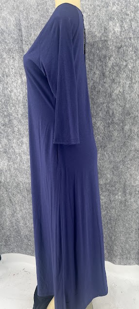 Jacansi Blue Tan M Solid Women’s 3/4 Sleeve Scoop Neck Polyester Cotton Dress