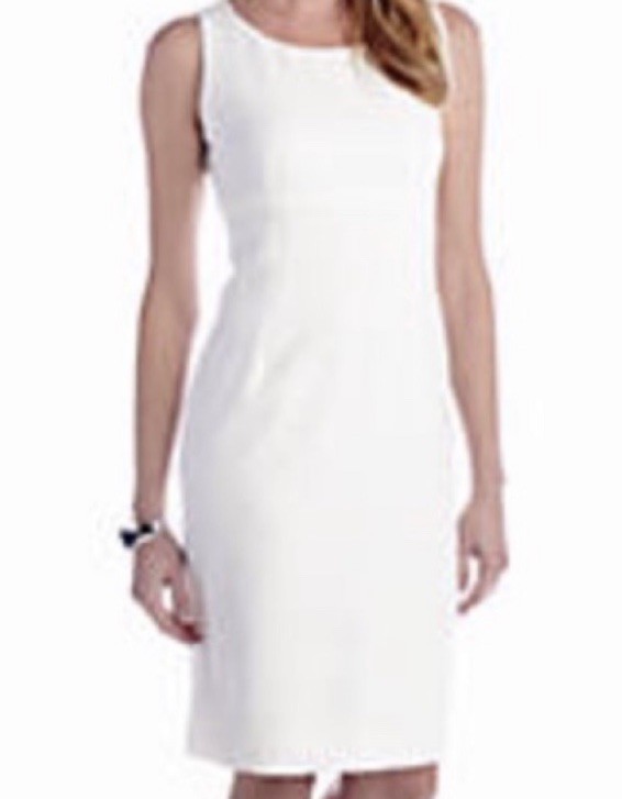 Kasper White Rose Floral Jacquard High-Waist Sleeveless Sheath Dress Sz 2P