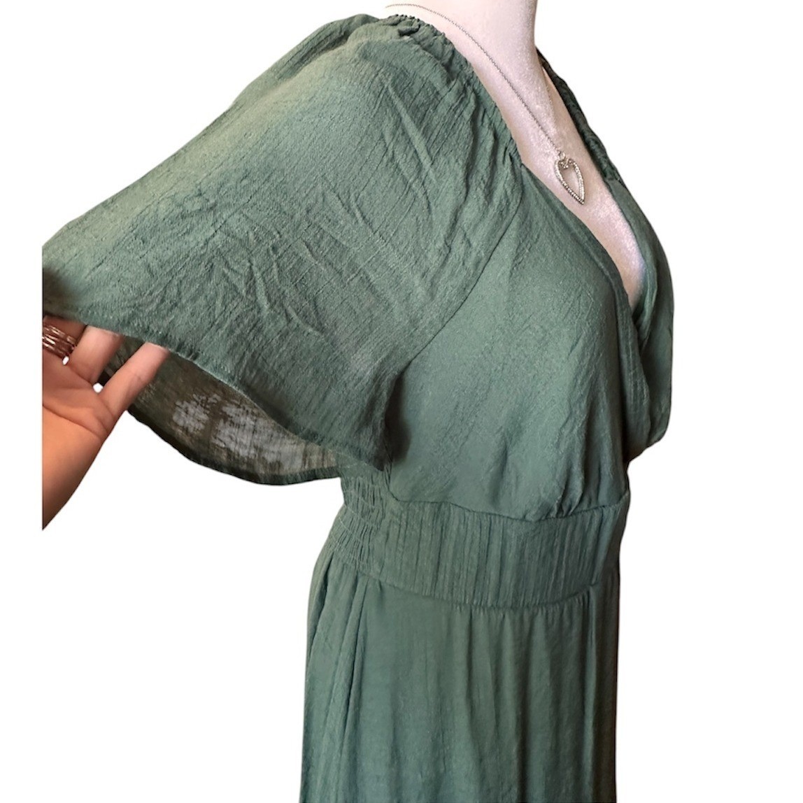 As U Wish Green Surplice Mini Dress Flutter Sleeve Smocked Back XL