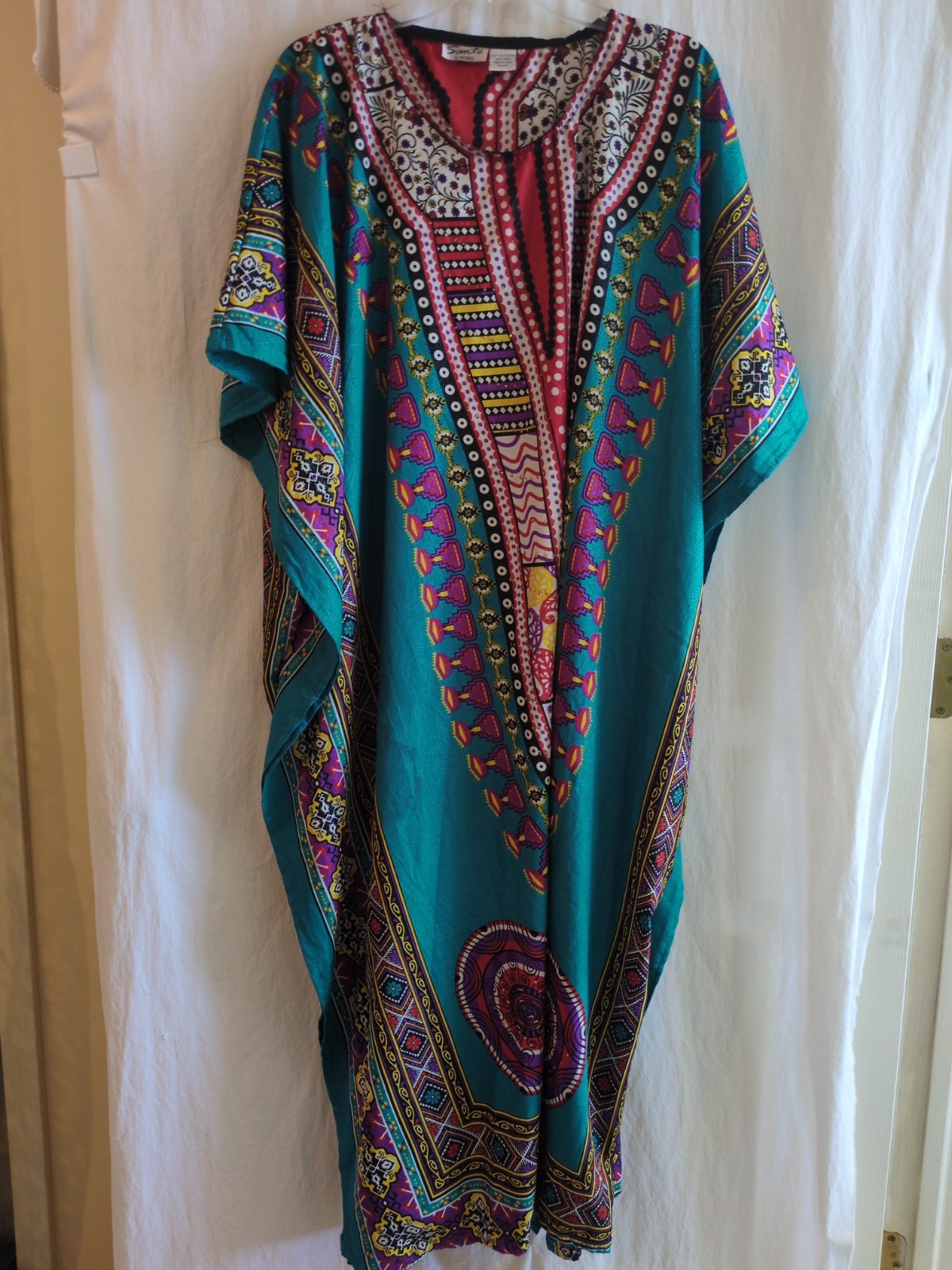 Vintage SANTE Kaftan Caftan Maxi Dress Turquoise Colorful One Size India