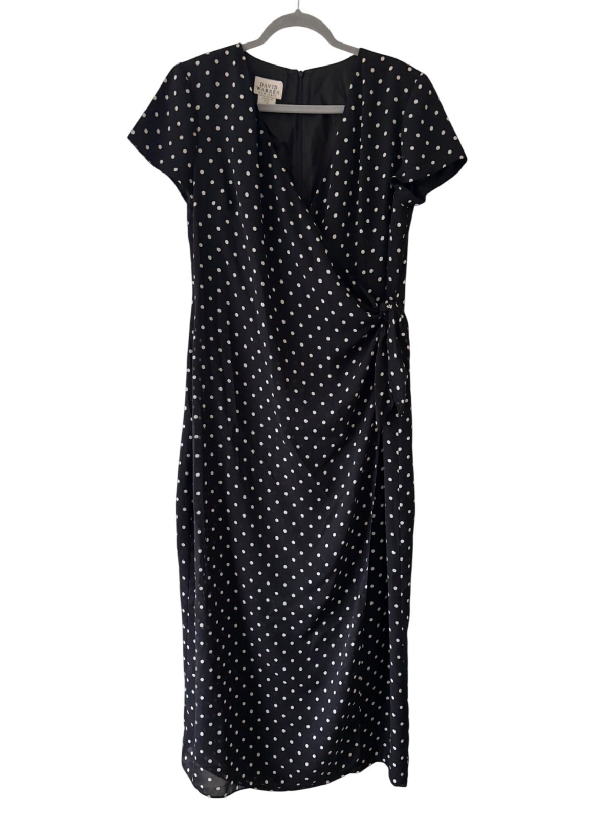 David Warren New York Womens Polka Dot Faux Wrap Midi Dress Vintage Size 14