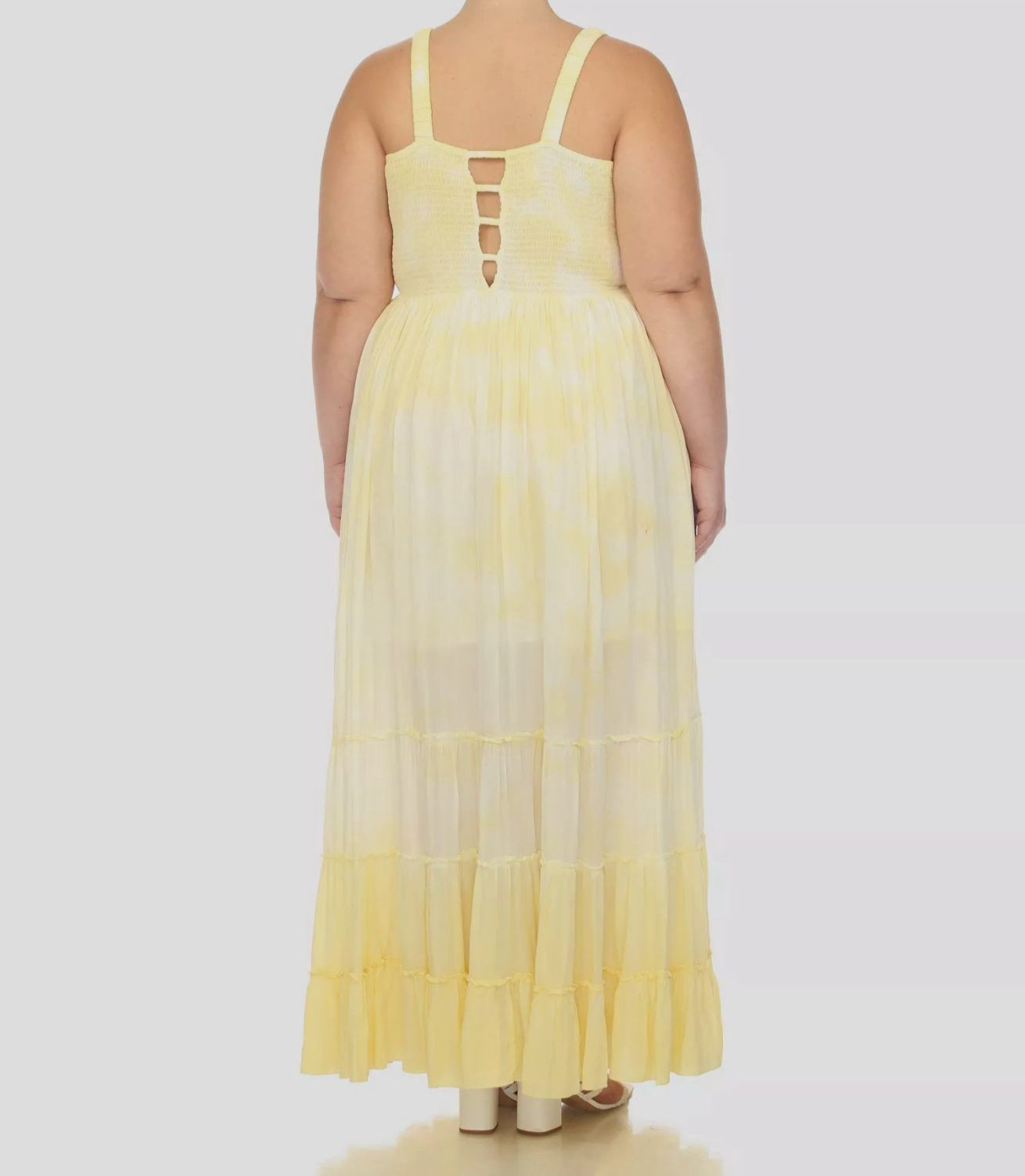 White Mark Women’s Yellow Smocked Ruffle Maxi Dress Plus Size 2XL